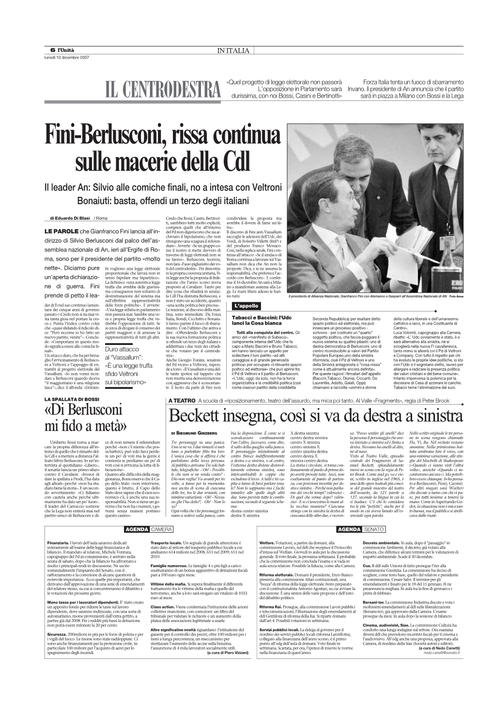 Fini-Berlusconi, Rissa Continua Sullemaceriedellacdl