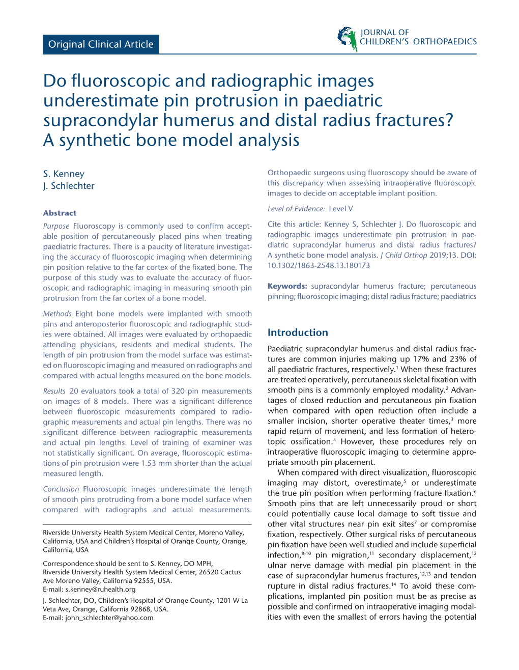 Do Fluoroscopic and Radiographic Images Underestimate Pin Protrusion in Paediatric Supracondylar Humerus and Distal Radius Fractures? a Synthetic Bone Model Analysis