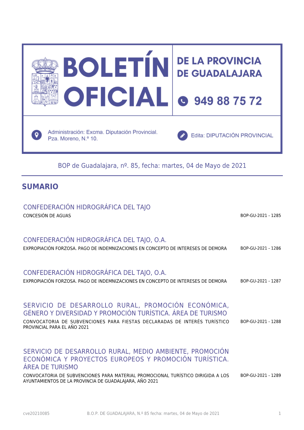 BOP De Guadalajara, Nº. 85, Fecha: Martes, 04 De Mayo De 2021