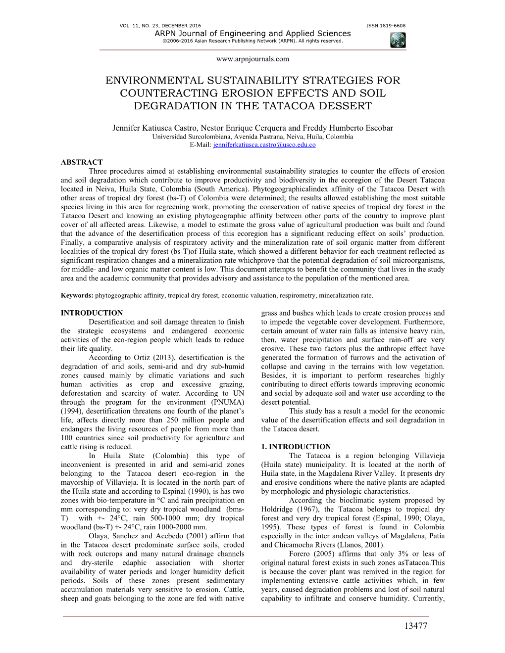 Environmental Sustainability Strategies for Counteracting Erosion Effects and Soil Degradation in the Tatacoa Dessert