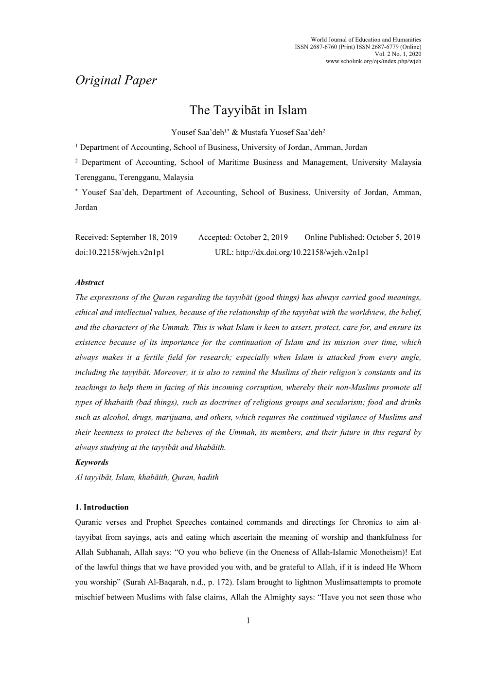 Original Paper the Tayyibāt in Islam