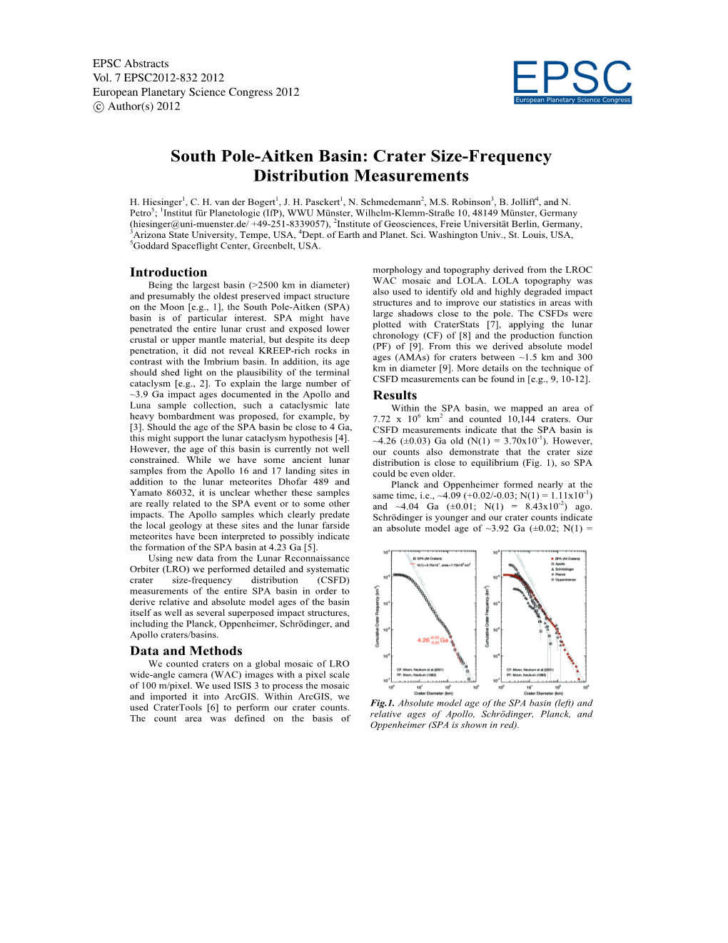 South Pole-Aitken Basin: Crater Size-Frequency Distribution Measurements