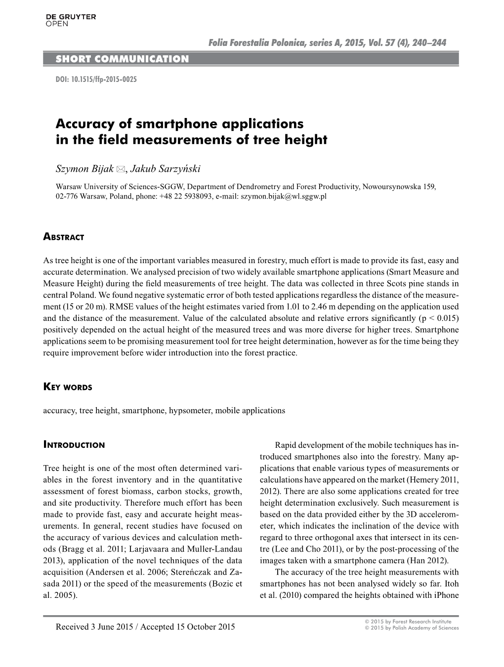 Accuracy of Smartphone Applications in the Field Measurements of Tree Height
