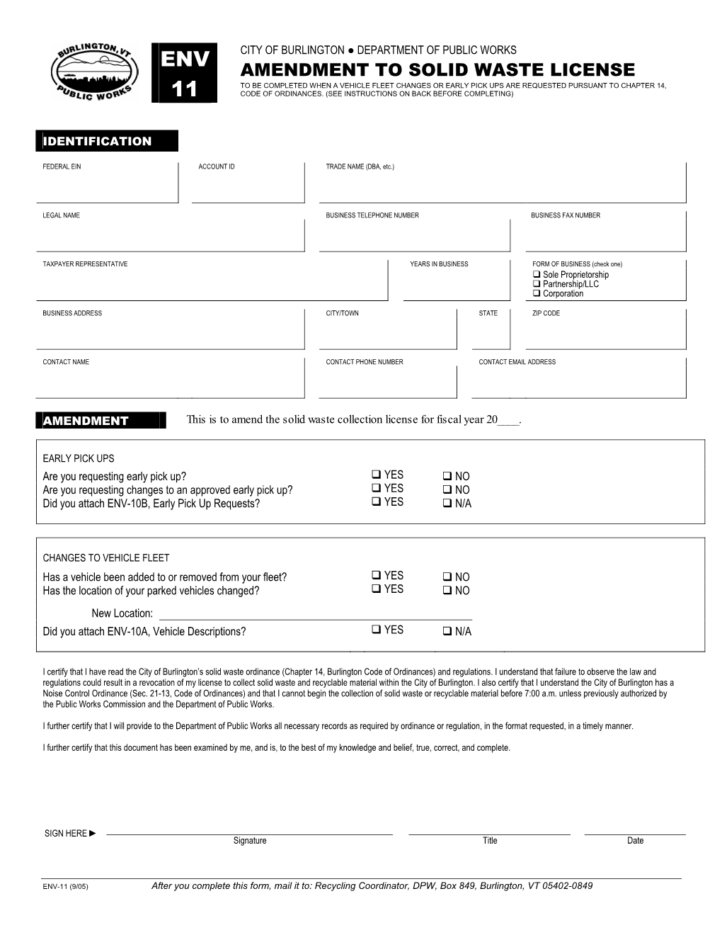 ENV-11 License Amendment