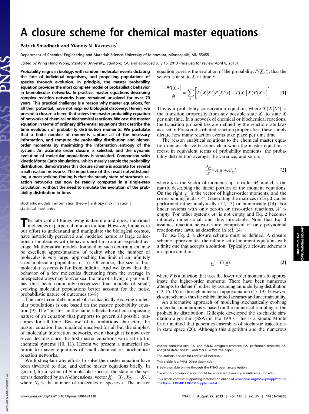 A Closure Scheme for Chemical Master Equations