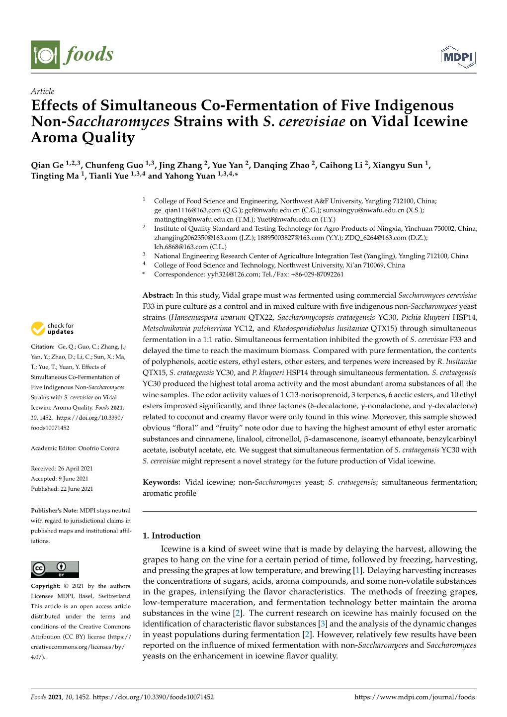 Effects of Simultaneous Co-Fermentation of Five Indigenous Non-Saccharomyces Strains with S