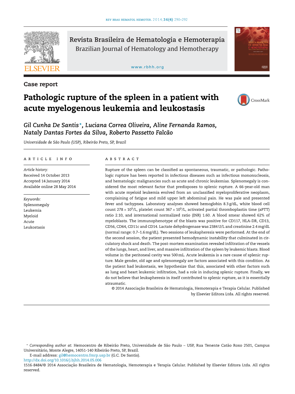 Pathologic Rupture of the Spleen in a Patient with Acute Myelogenous Leukemia and Leukostasis