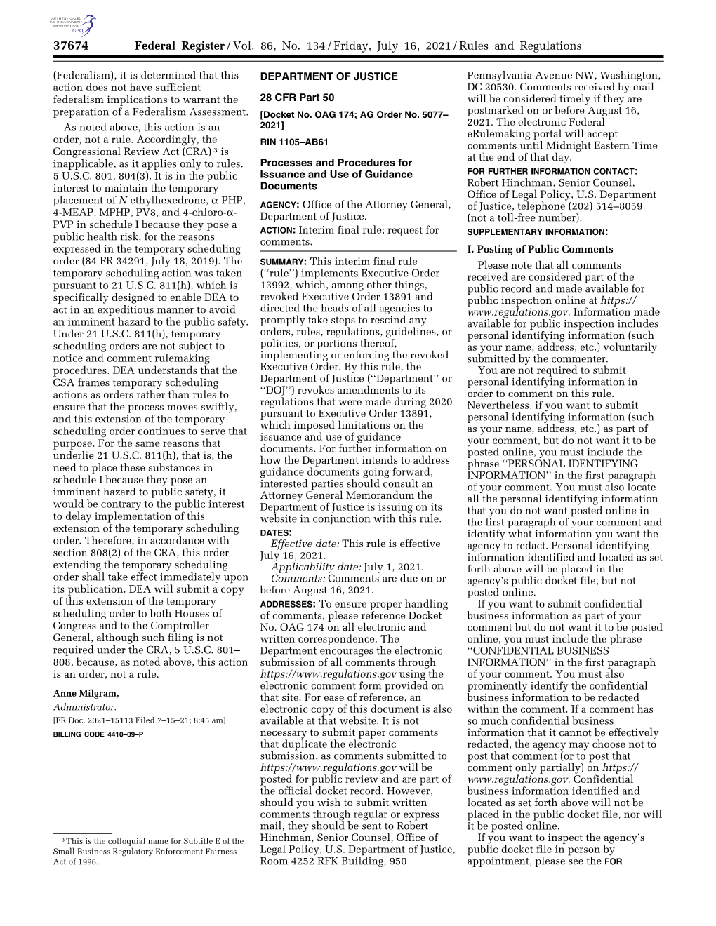 Federal Register/Vol. 86, No. 134/Friday, July 16, 2021/Rules