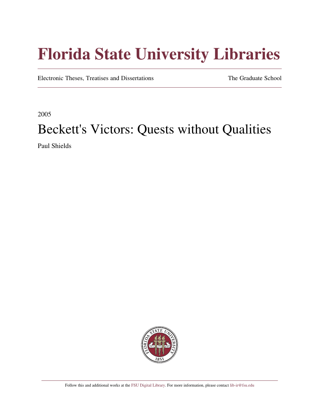 Beckett's Victors: Quests Without Qualities Paul Shields