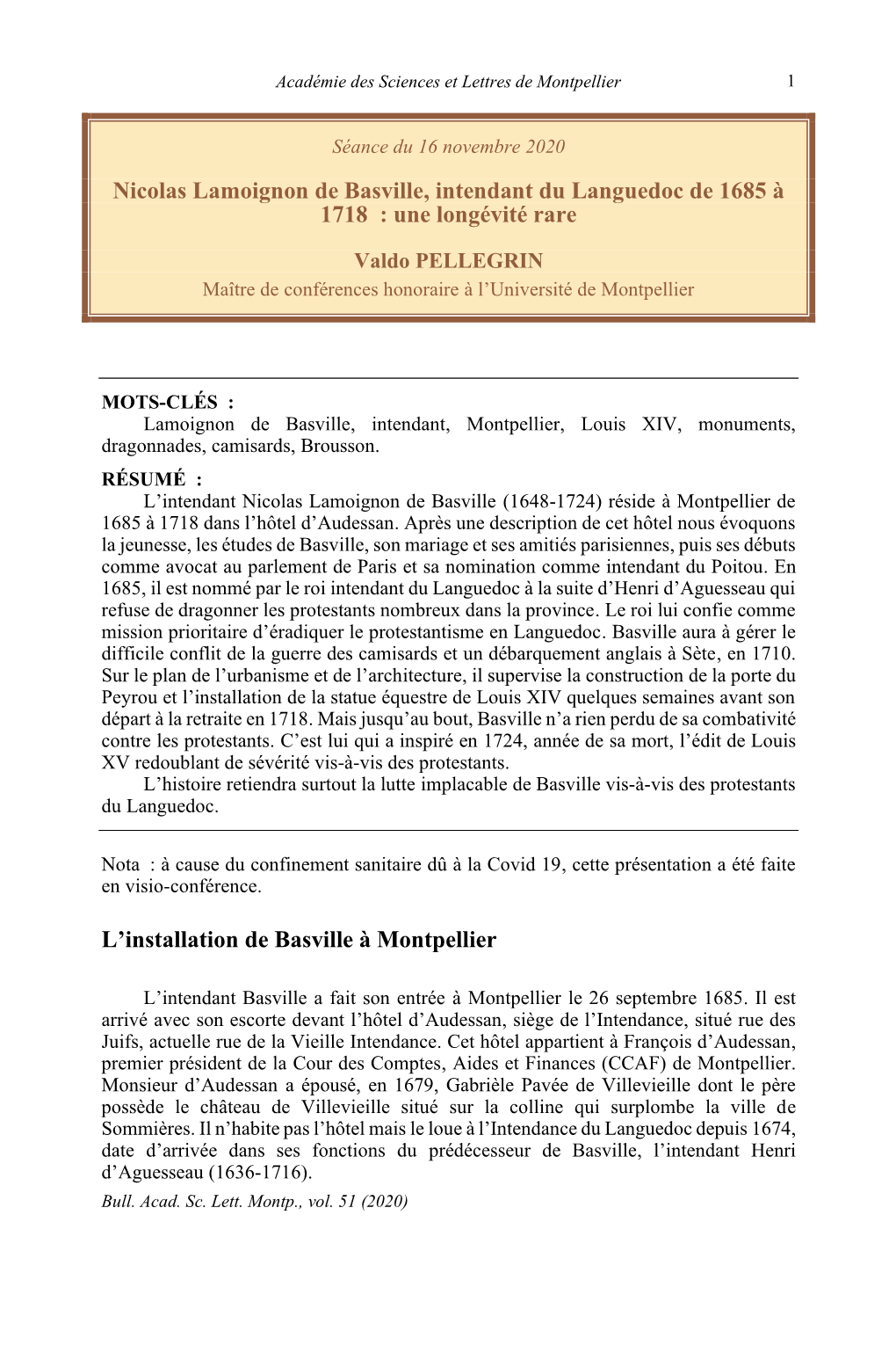 Nicolas Lamoignon De Basville, Intendant Du Languedoc De 1685 À 1718 : Une Longévité Rare