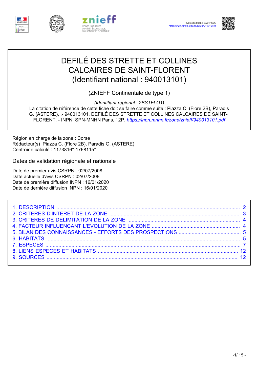 DEFILÉ DES STRETTE ET COLLINES CALCAIRES DE SAINT-FLORENT (Identifiant National : 940013101)