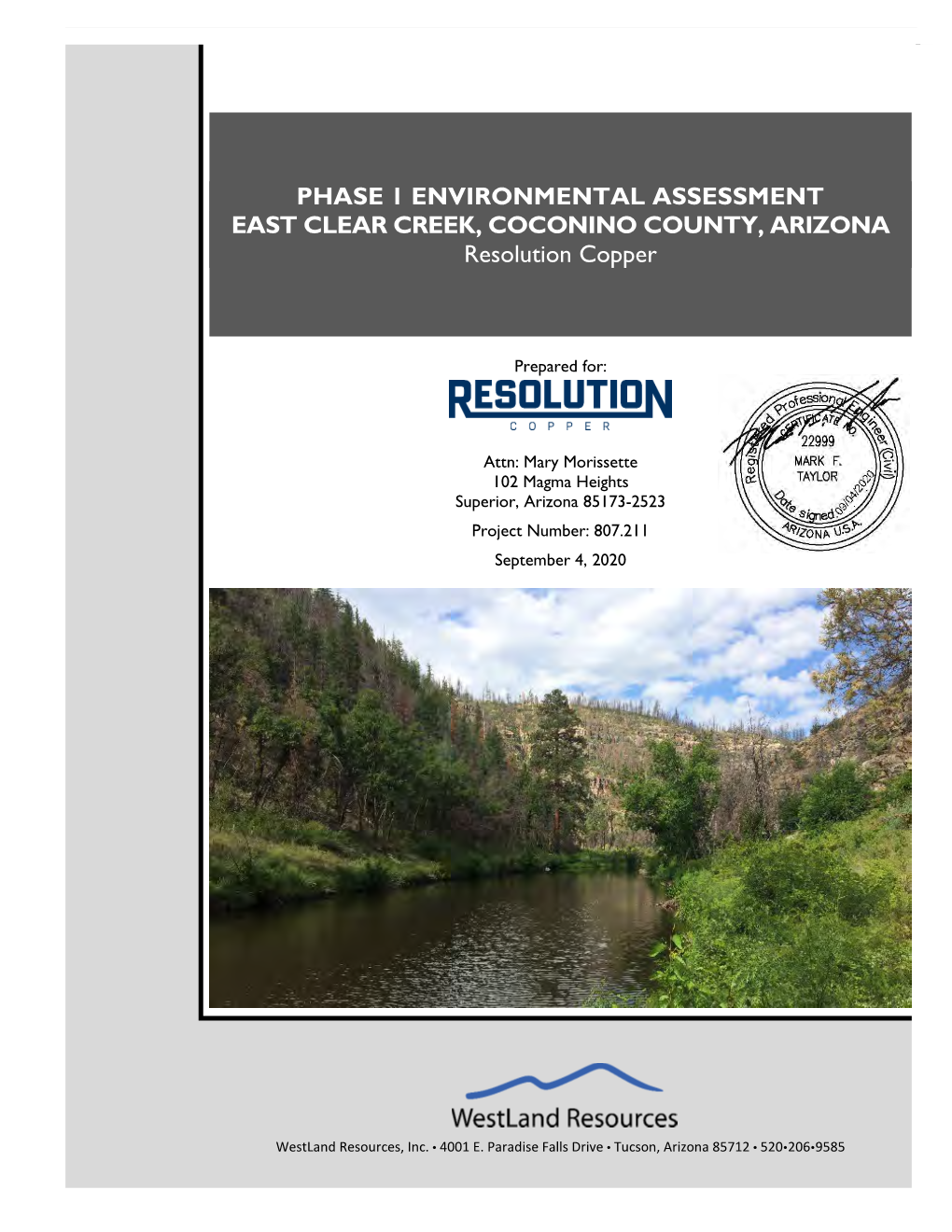 Phase I Environmental Assessment, East Clear Creek, Coconino County