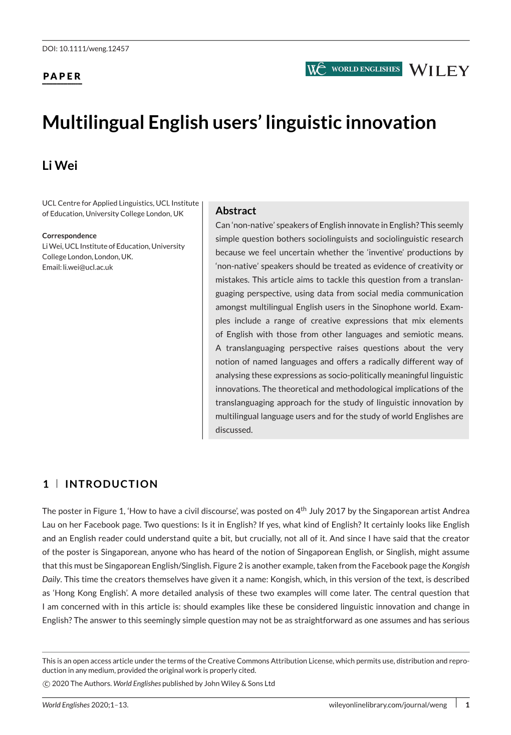 Multilingual English Users&#X02019; Linguistic Innovation