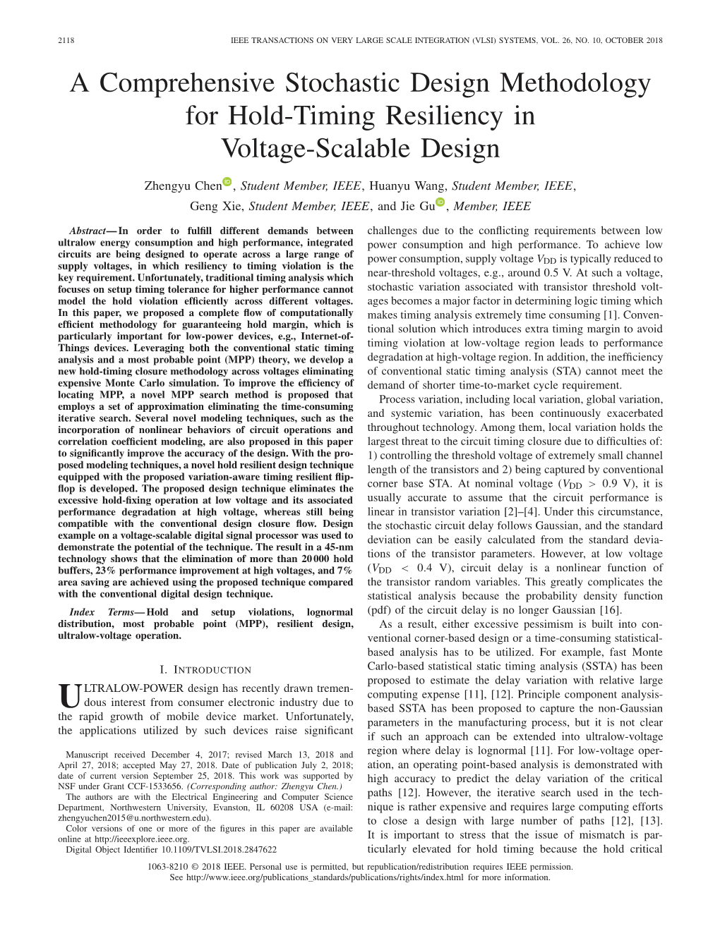 A Comprehensive Stochastic Design Methodology for Hold-Timing Resiliency in Voltage-Scalable Design