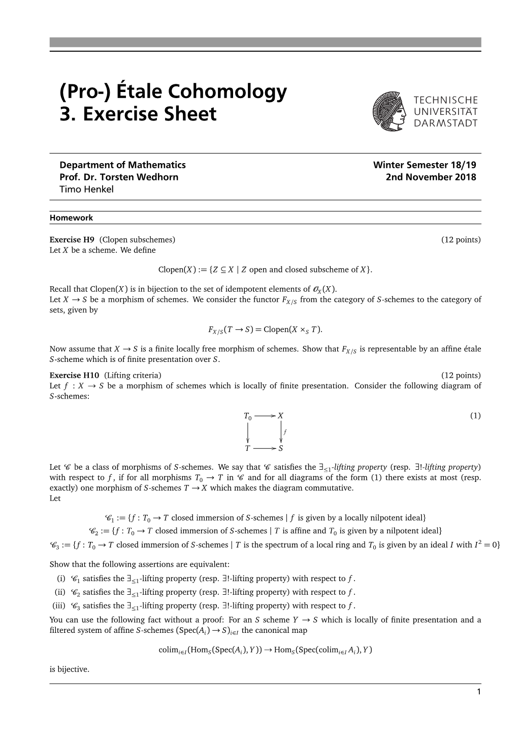(Pro-) Étale Cohomology 3. Exercise Sheet