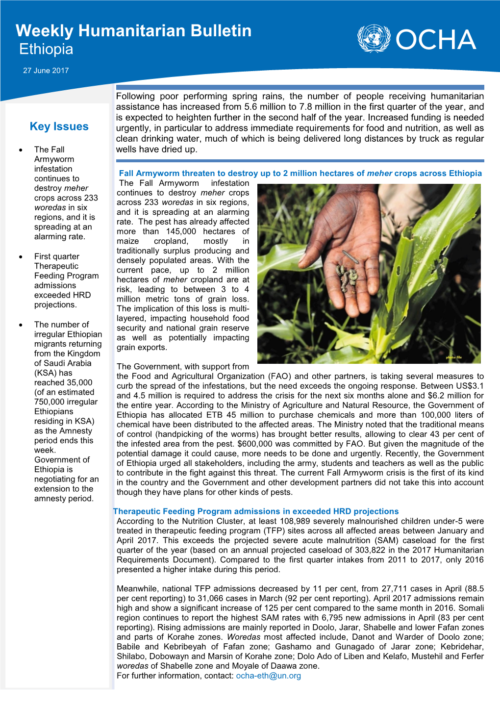 OCHA Weekly Humanitarian Bulletin