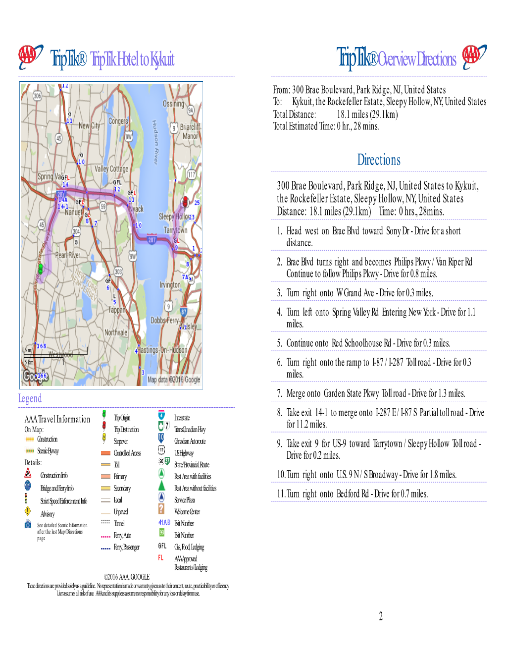 Triptik Hotel to Kykuit Triptik® Overview Directions