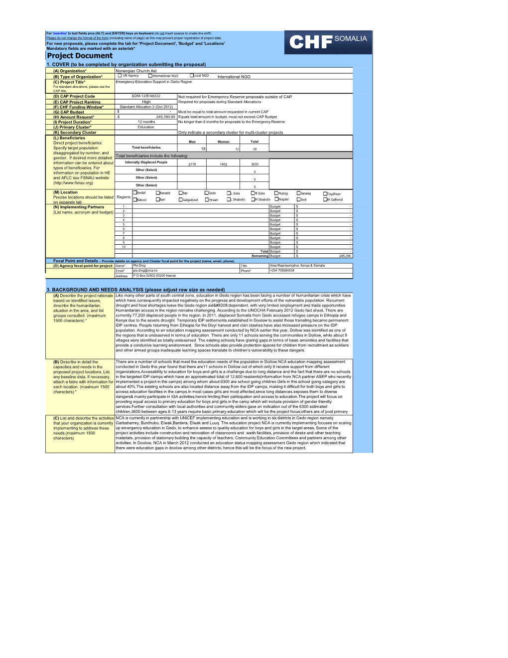 Project Document', 'Budget' and 'Locations' Mandatory Fields Are Marked with an Asterisk* Project Document 1