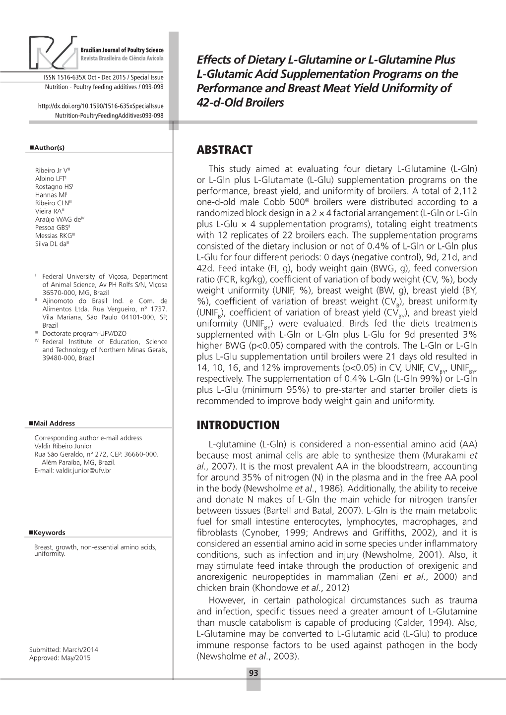 Effects of Dietary L-Glutamine Or L-Glutamine Plus L-Glutamic Acid