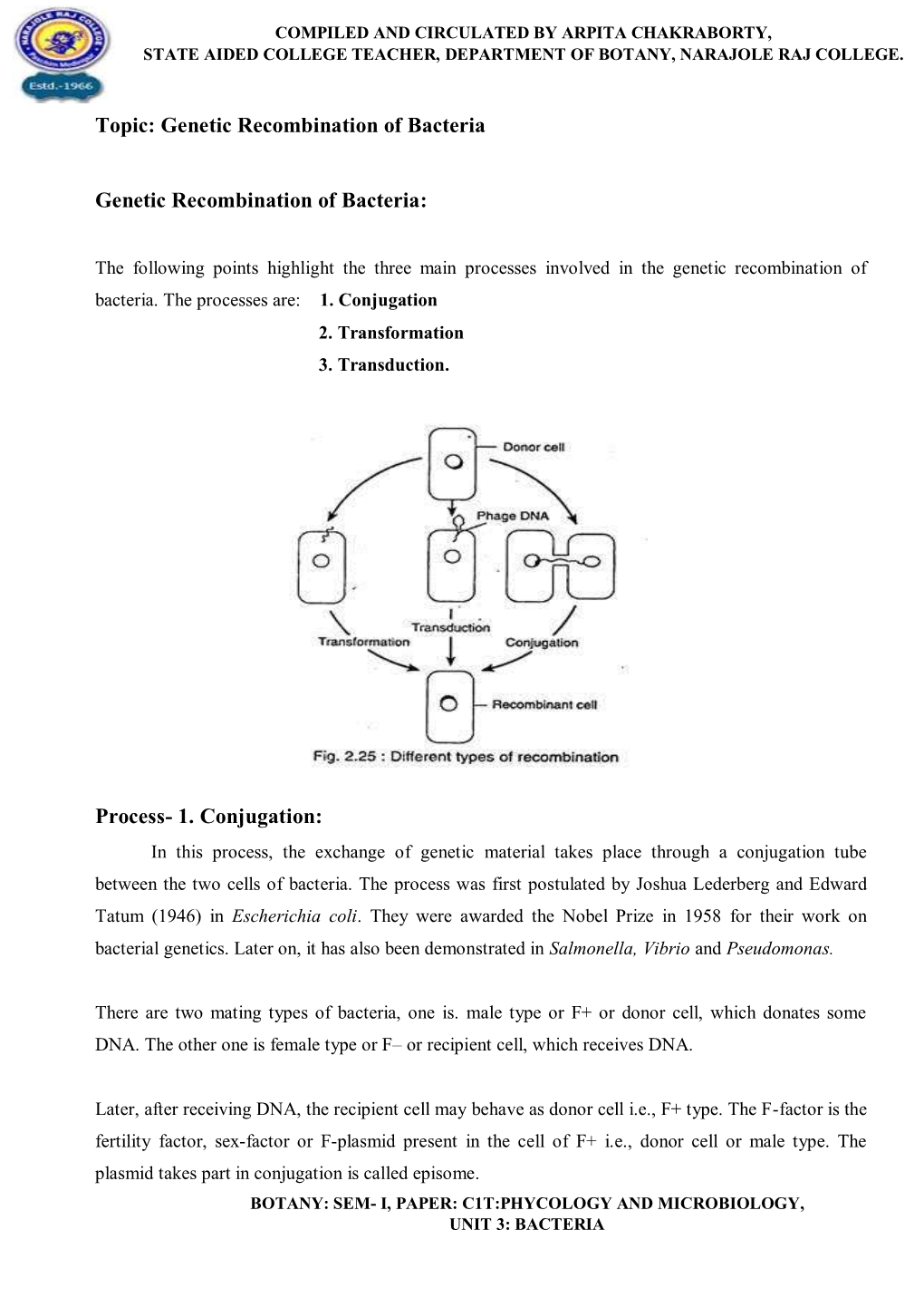 Topic: Genetic Recombination of Bacteria