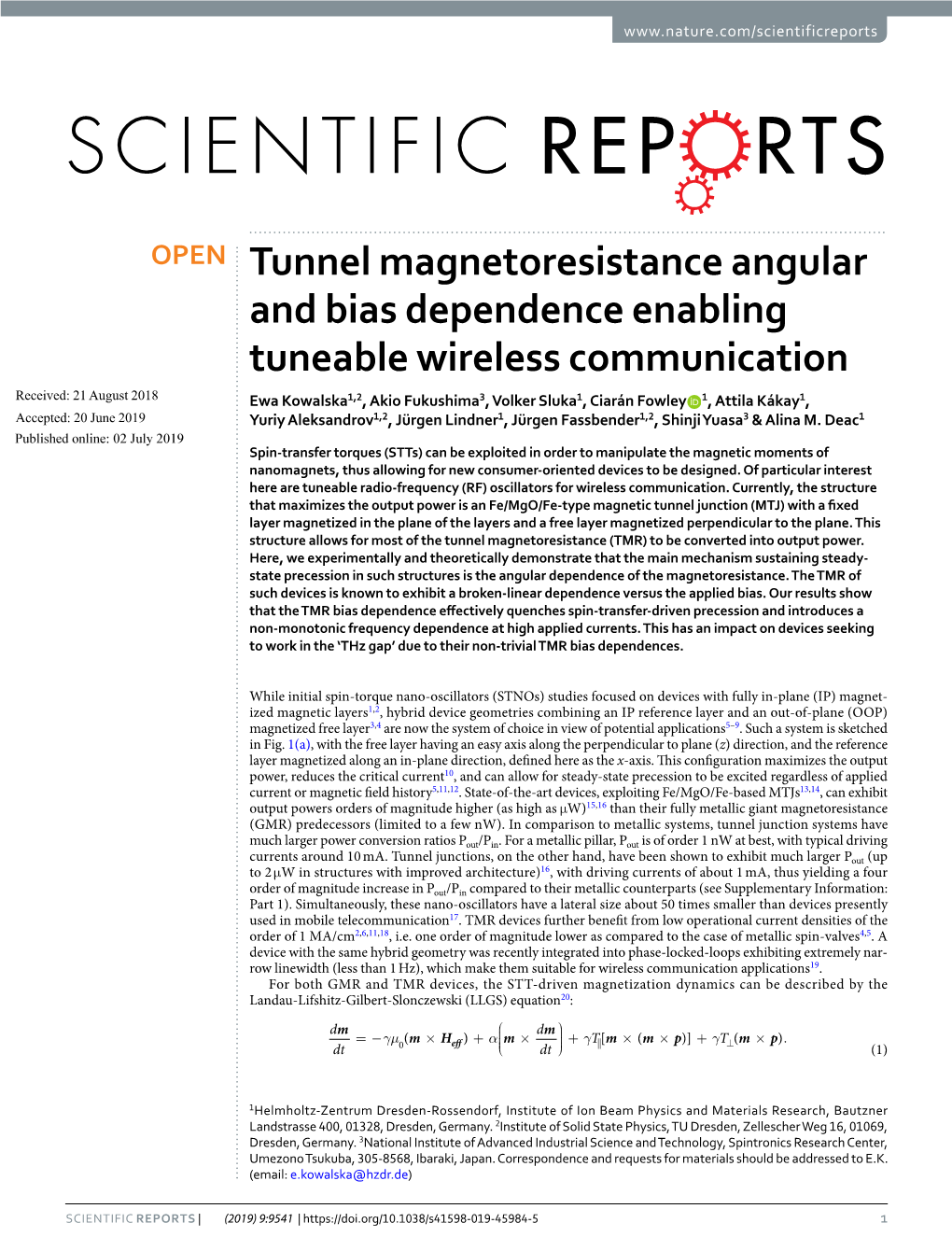 Tunnel Magnetoresistance Angular and Bias Dependence