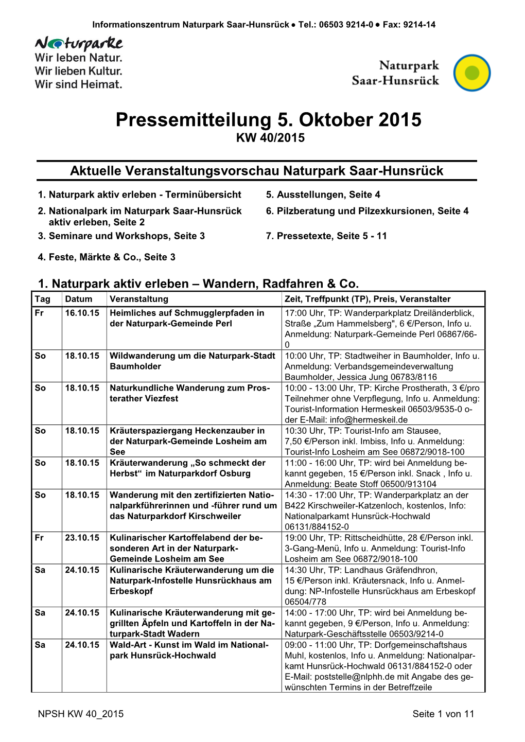 Pressemitteilung 5. Oktober 2015 KW 40/2015