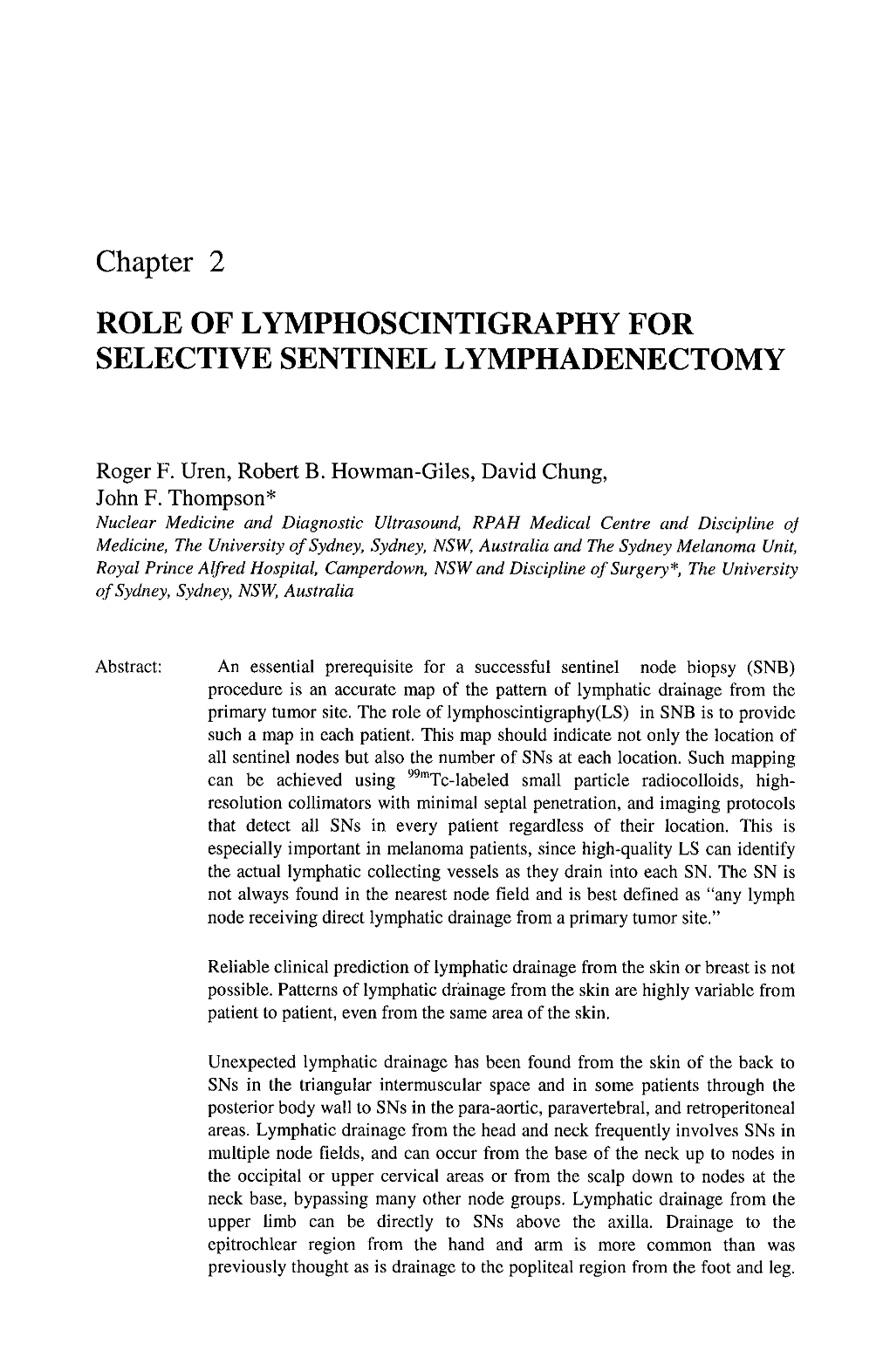 Chapter 2 ROLE of LYMPHOSCINTIGRAPHY for SELECTIVE SENTINEL LYMPHADENECTOMY