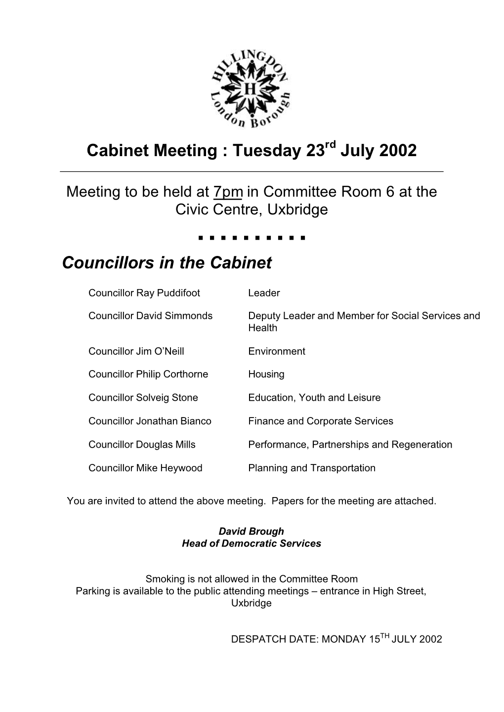 Cabinet Meeting : Tuesday 23Rd July 2002