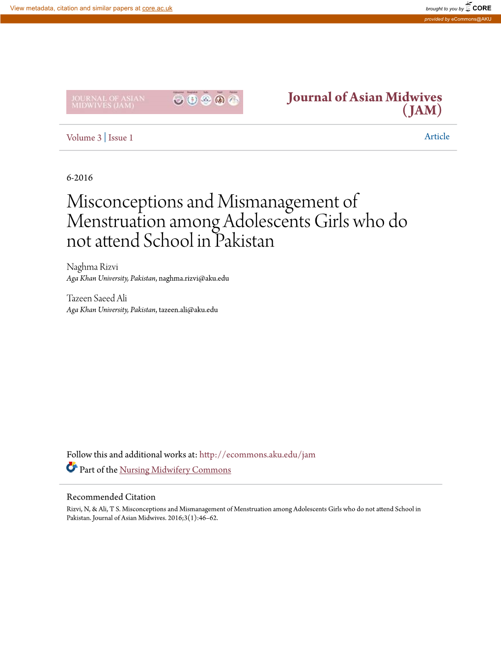 Misconceptions and Mismanagement of Menstruation Among Adolescents