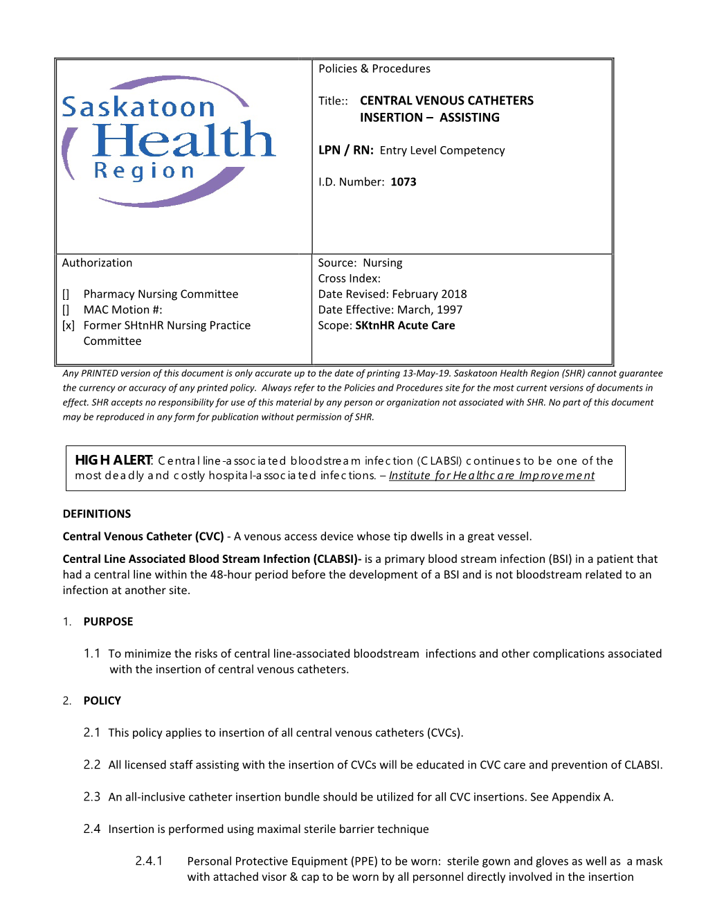 Central Venous Catheters Insertion – Assisting