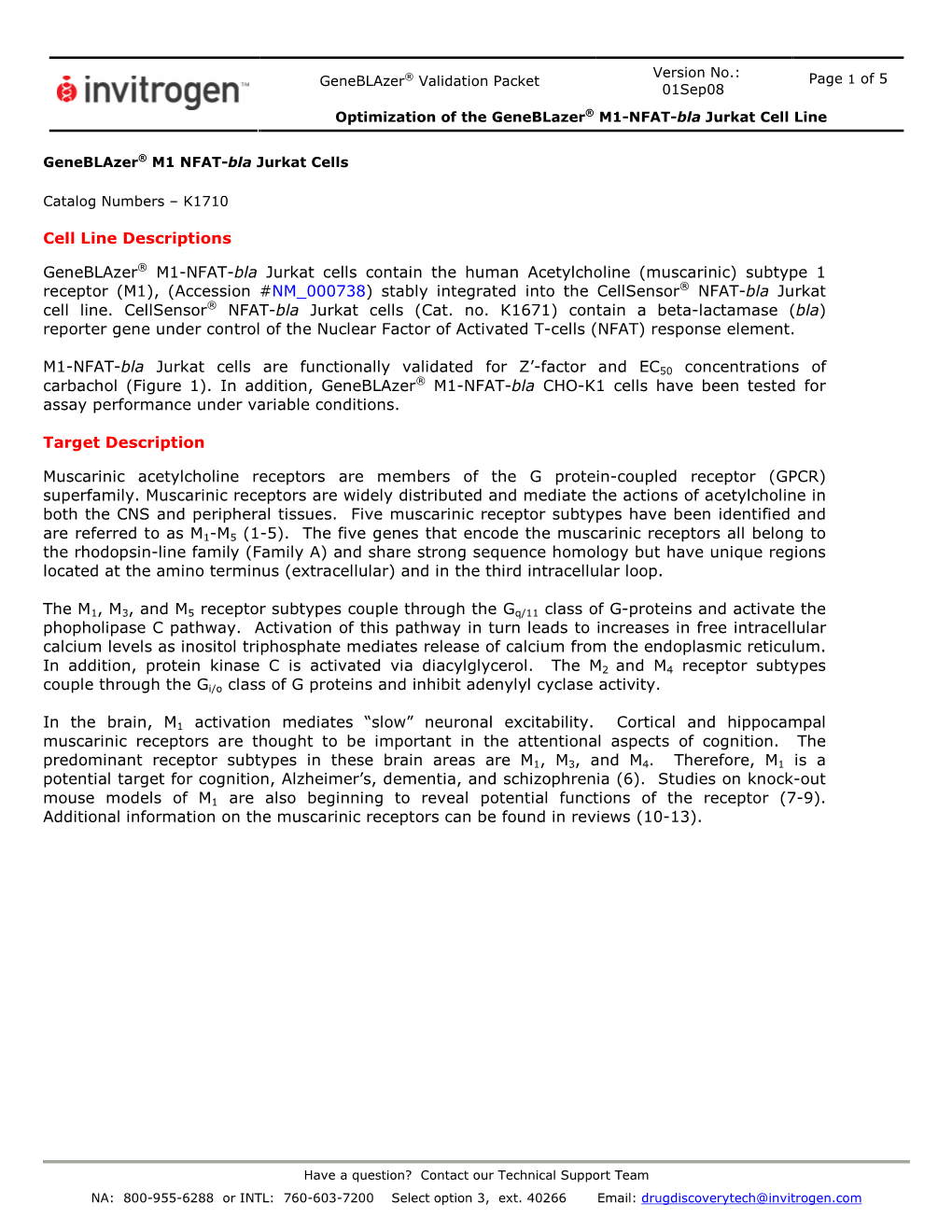 Cell Line Descriptions Geneblazer® M1-NFAT