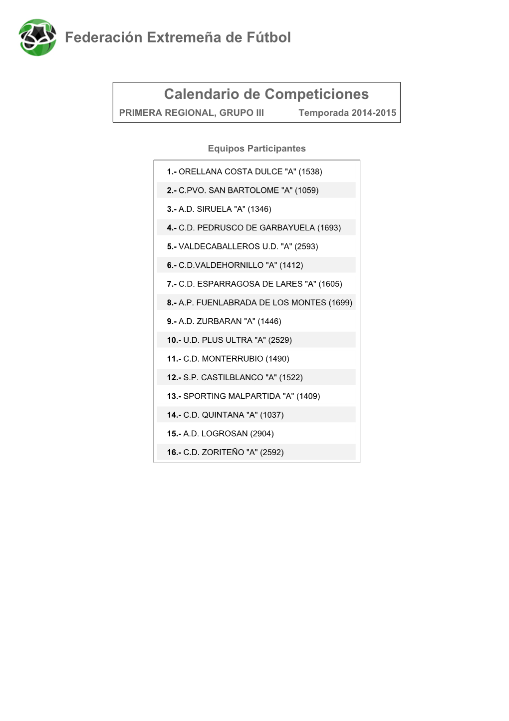 Calendario De Competición