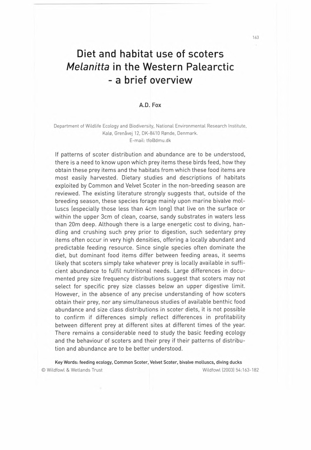 Diet and Habitat Use of Scoters Melanitta in the Western Palearctic - a Brief Overview