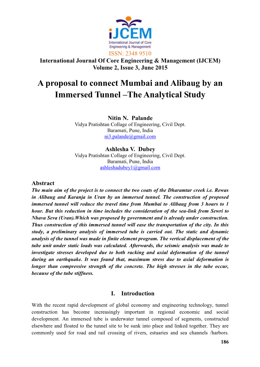 A Proposal to Connect Mumbai and Alibaug by an Immersed Tunnel –The Analytical Study