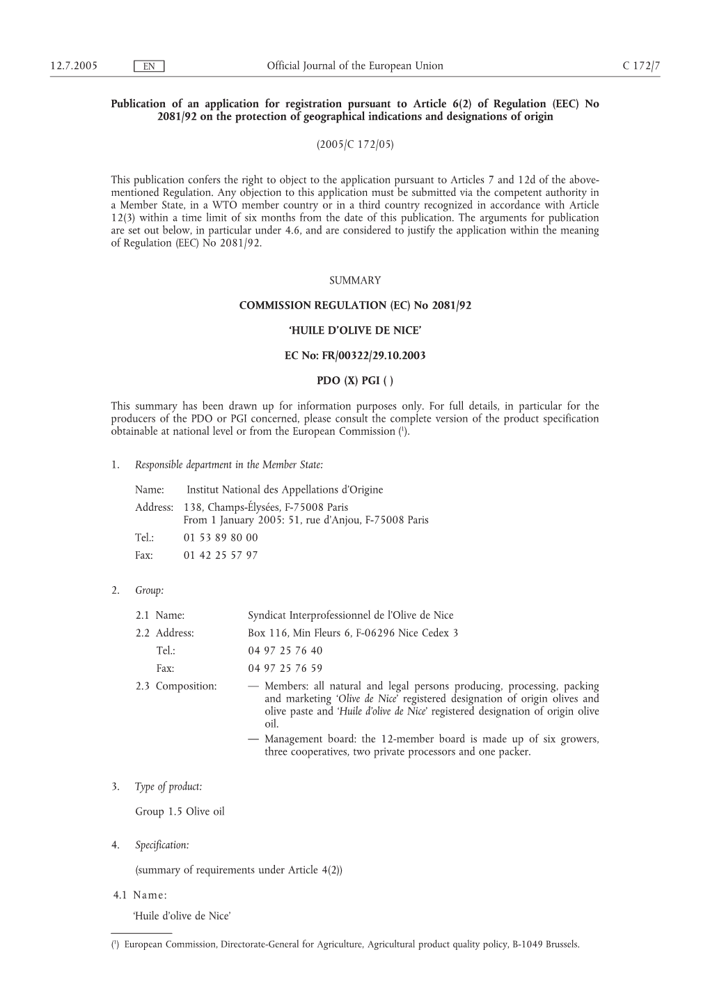 Of Regulation (EEC) No 2081/92 on the Protection of Geographical Indications and Designations of Origin