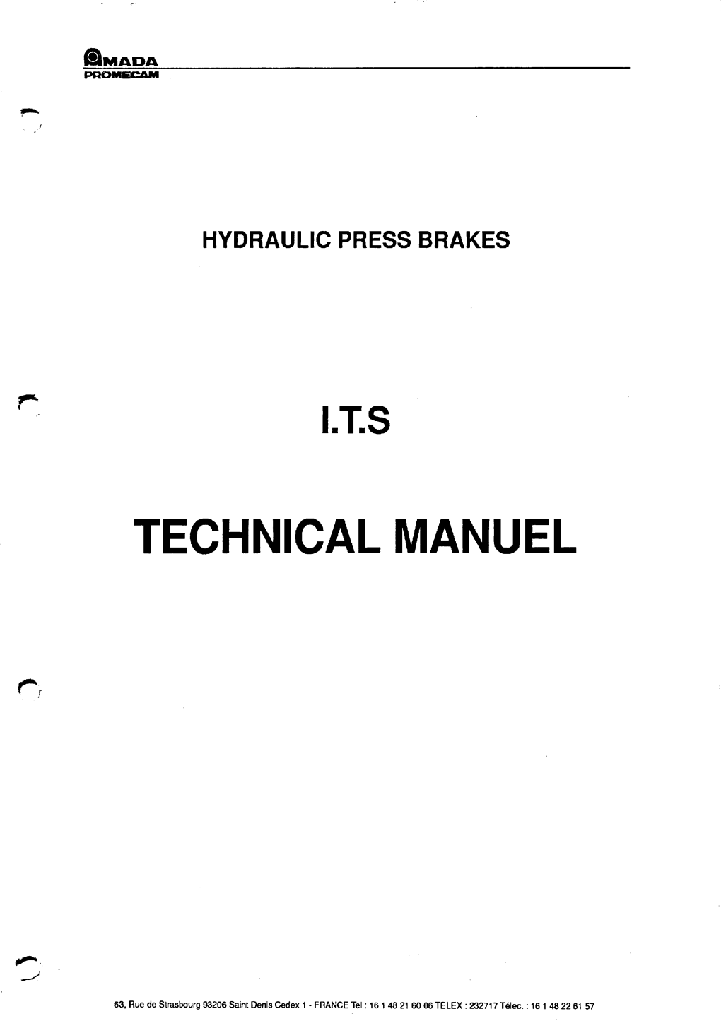 Download the Full Amada Promecam ITS Hydraulic Press Brake 45899 Manual