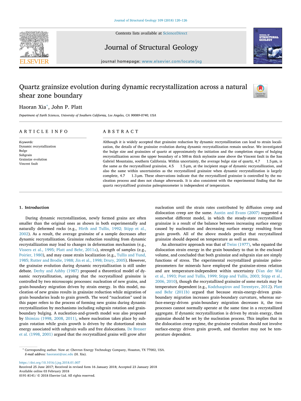 Quartz Grainsize Evolution During Dynamic Recrystallization Across a Natural Shear Zone Boundary