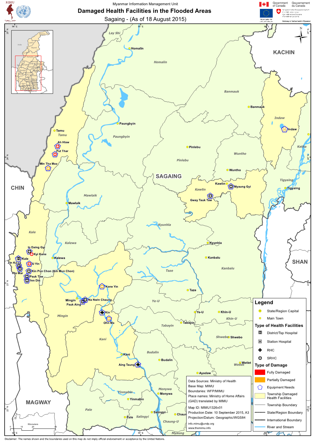 Damaged Health Facilities in the Flooded Areas Sagaing - (As of 18 August 2015)