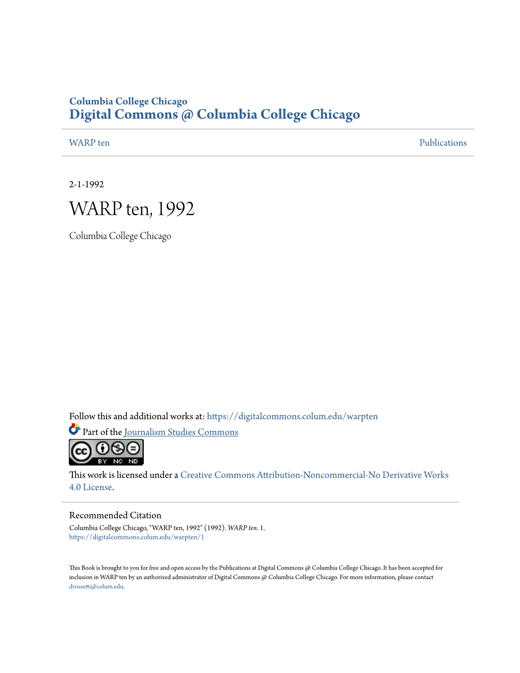 WARP Ten, 1992 Columbia College Chicago
