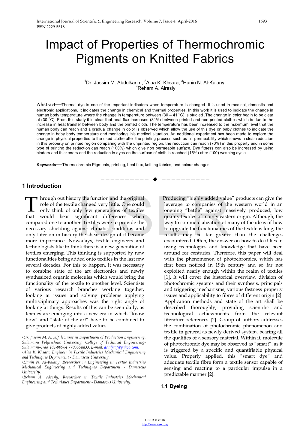 Impact of Properties of Thermochromic Pigments on Knitted Fabrics