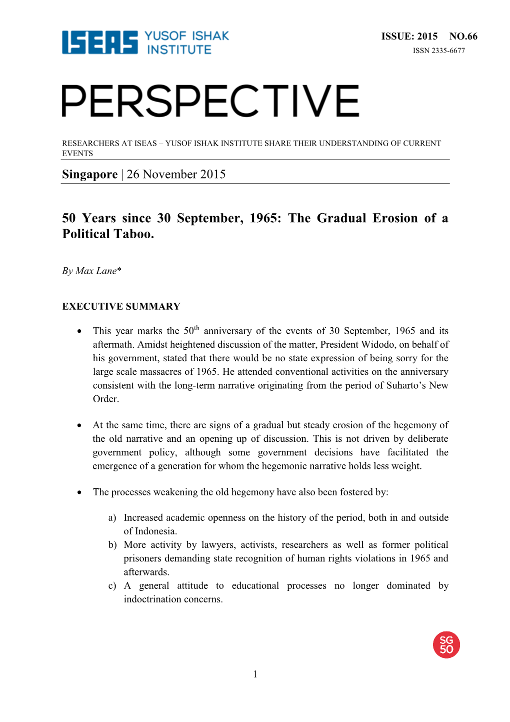 50 Years Since 30 September, 1965: the Gradual Erosion of a Political Taboo