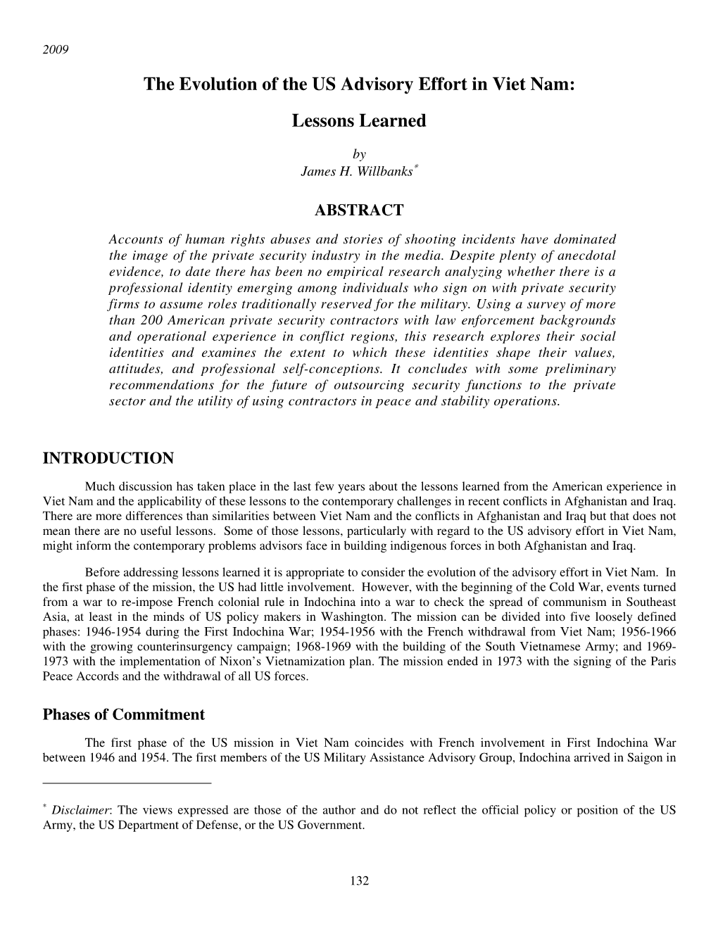 The Evolution of the US Advisory Effort in Viet Nam: Lessons Learned