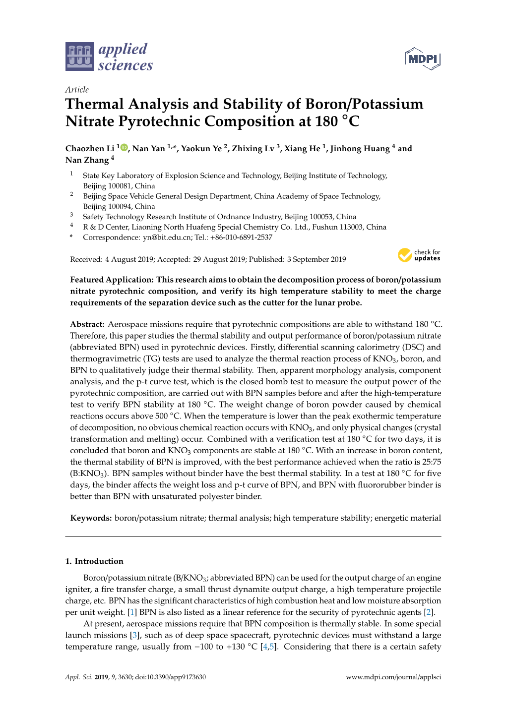 Thermal Analysis and Stability of Boron/Potassium Nitrate