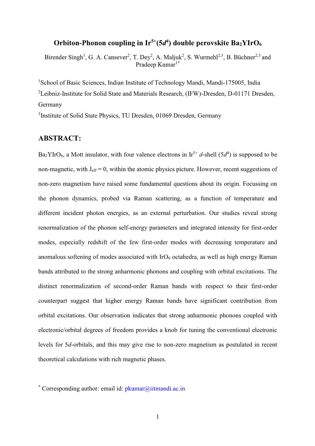 Orbiton-Phonon Coupling in Ir5+(5D4) Double Perovskite Ba2yiro6