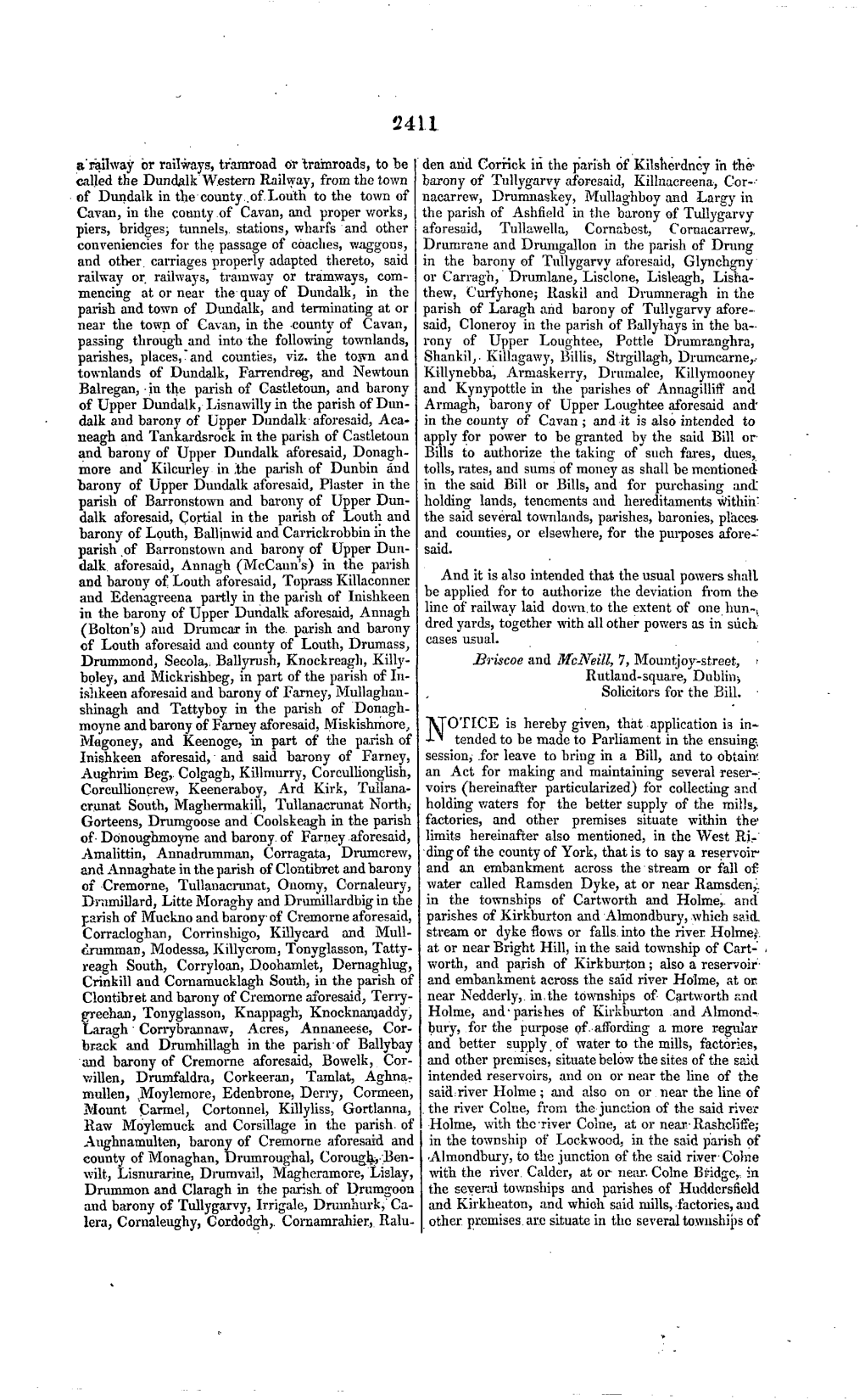 A'railway Or Railways, Tr'araroad Or Trainroads, to Be Called the Dundalk Western Railway, from the Town of Dundalk in the Count