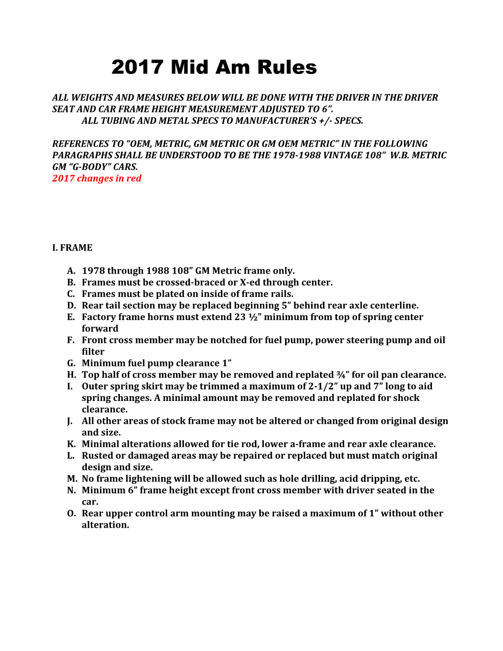 All Weights and Measures Below Will Be Done with the Driver in the Driver Seat and Car