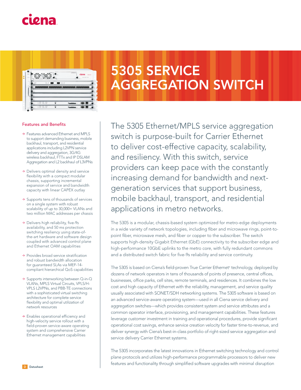 Ciena 5305 Service Aggregation Switch Datasheet