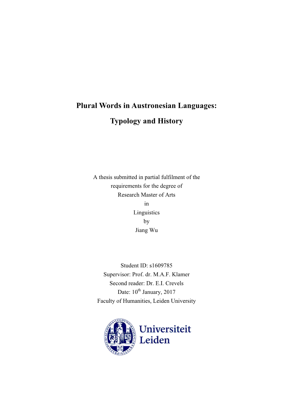 Plural Words in Austronesian Languages: Typology and History