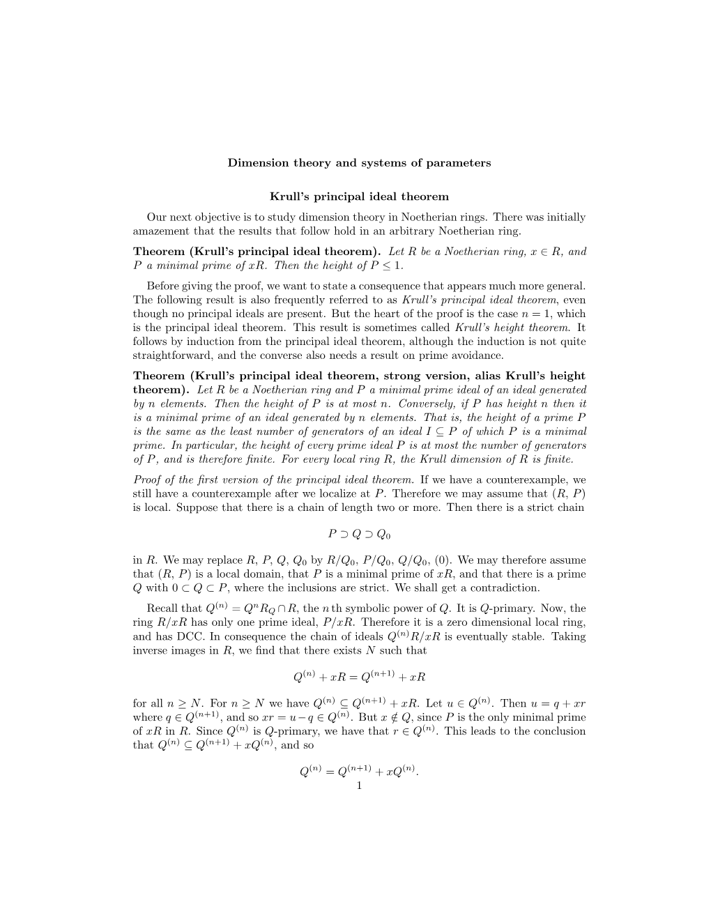 Dimension Theory and Systems of Parameters