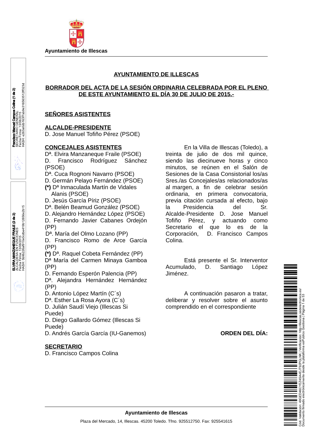 Acta De Pleno Celebrado Por El Ayuntamiento En Fecha 30/07/2015